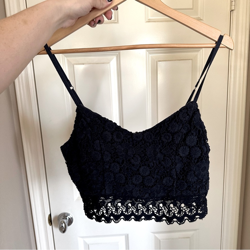 Bohemian Abercrombie & Fitch Navy Lace Crop Top Zipper Back size L